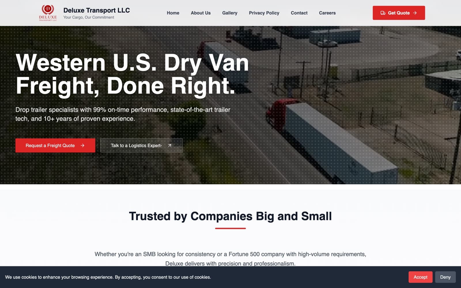 Deluxe Trucking website, built by Datawired