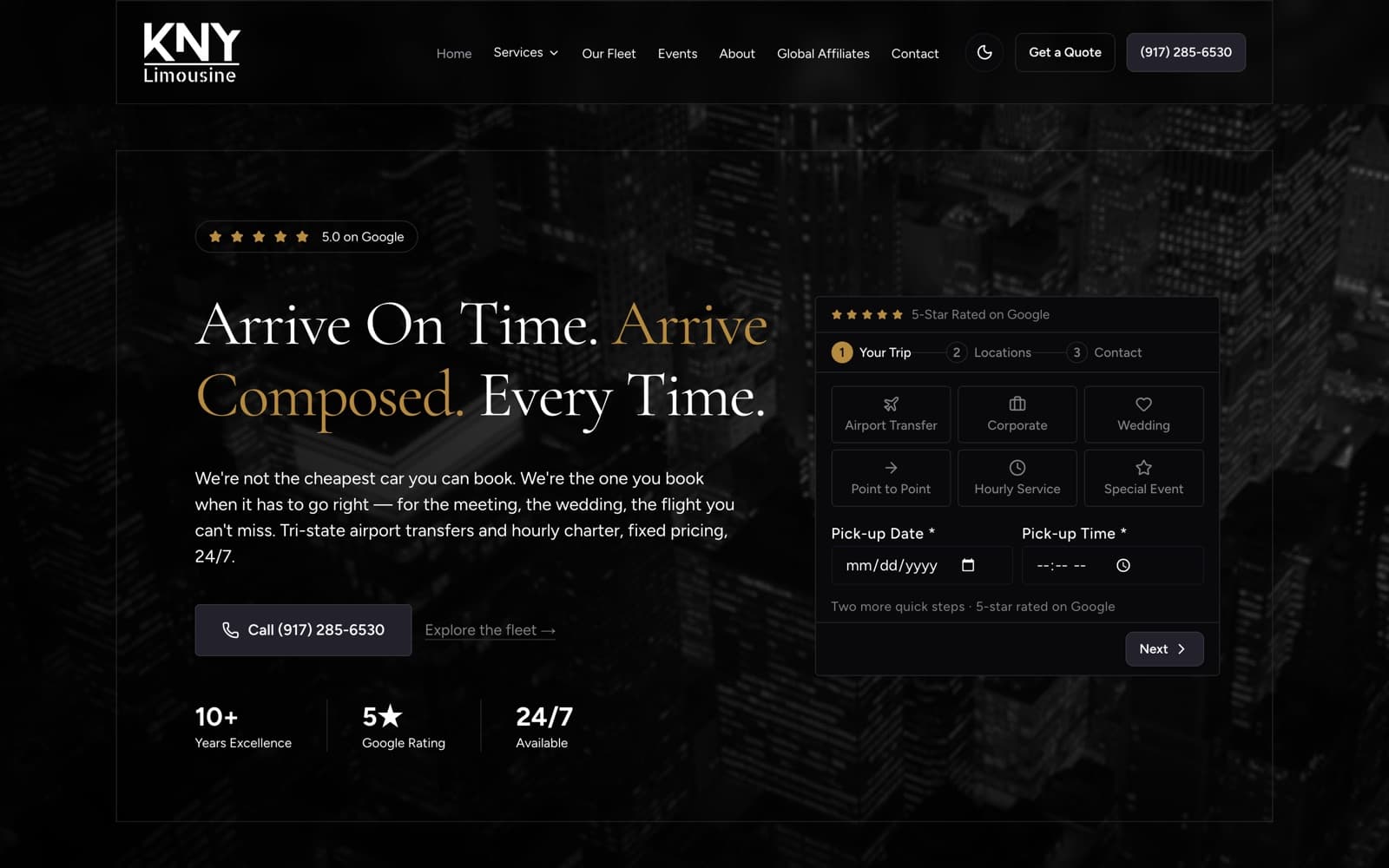 KNY Limo website, built by Datawired