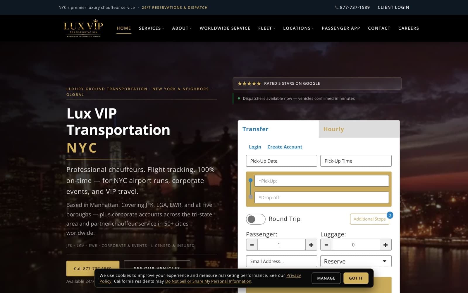 LuxVIP NYC website, built by Datawired