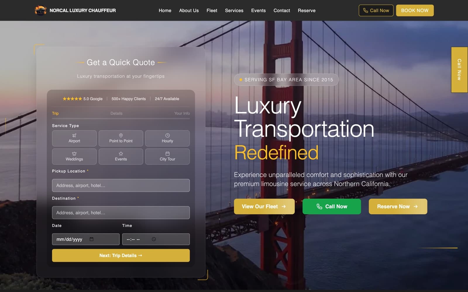 NorCal Luxury Chauffeur website, built by Datawired